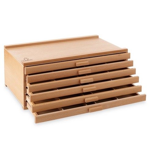 7 Elements Wooden Artist Storage Supply Box For Pastels, Pencils