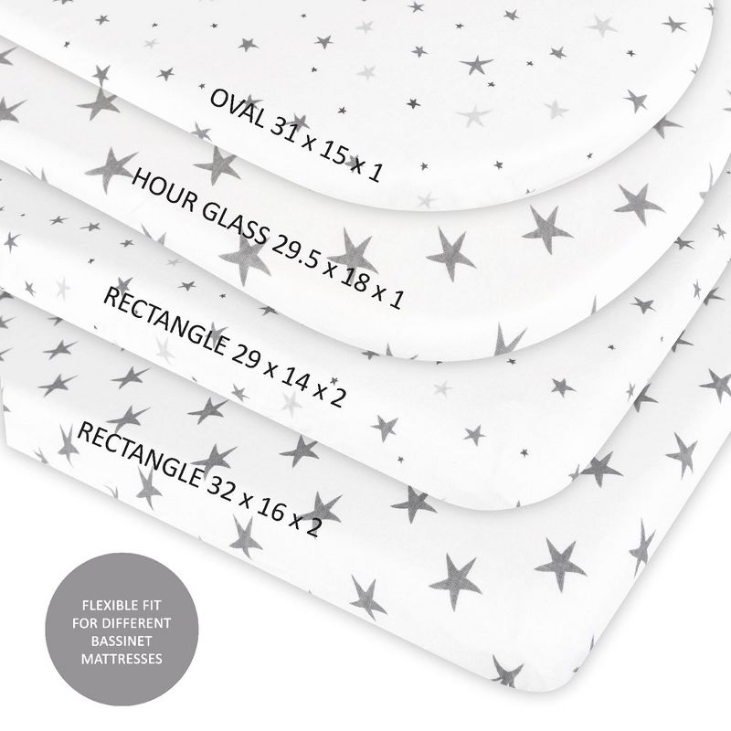 Ely's & Co. Baby Fitted Waterproof Sheet Set  100% Combed Jersey Cotton Grey Stars 2 Pack, 5 of 11