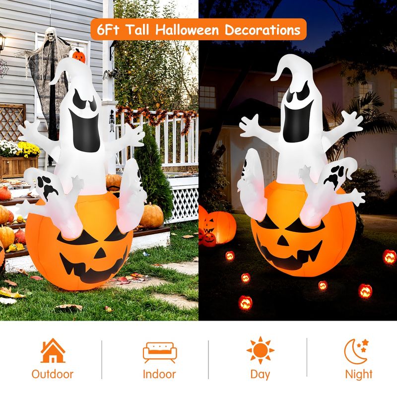 Costway 6FT Halloween Inflatable Ghost Pumpkin-Halloween Blow Up Yard Decoration, 3 of 10