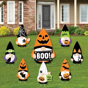 Big Dot of Happiness Halloween Gnomes - Yard Sign and Outdoor Lawn Decorations - Spooky Fall Party Yard Signs - Set of 8