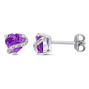 EVERLY JEWELRY | Sterling Silver 0.018 CT TW Diamond And 1 1/10 CT TGW Amethyst Fashion Post Earrings - 1 of 4