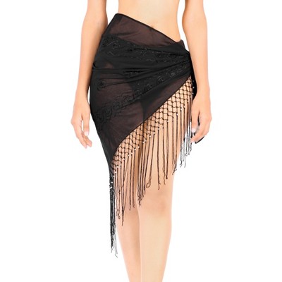 LA LEELA Women Summer Beach Beachwear Sarong Coverups Bathing Suit Wraps Skirt Short Chiffon Wraps Swim Cover Ups for Swimwear One Size Short Black