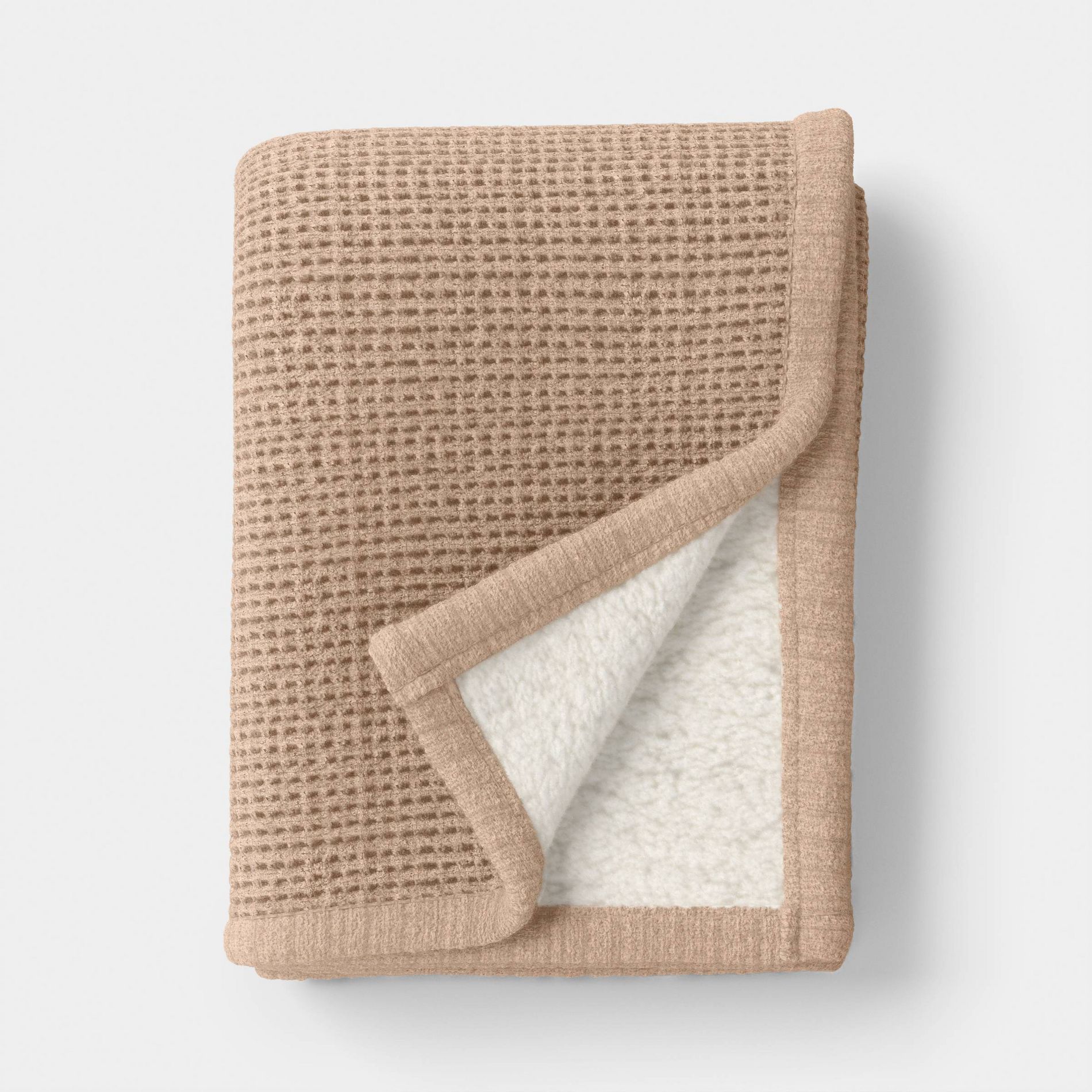 Chenille Knit Throw Blanket with Faux Shearling Reverse Tan - Threshold™