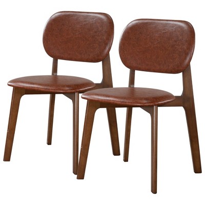 Vynxaria Brown Vegan Leather Dining Chairs - Set of 2 for Stylish Interiors
