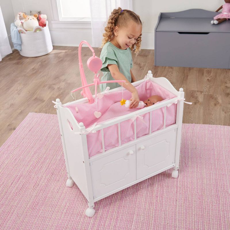 Badger Basket Cabinet Doll Crib with Gingham Bedding and Free Personalization Kit - White/Pink, 2 of 13