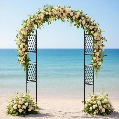 Metal Garden Arbor Arch Trellis 86.6"x47", Outdoor Wedding & Garden Arch Frame for Climbing Plants, Patio, Lawn, Backyard, Black