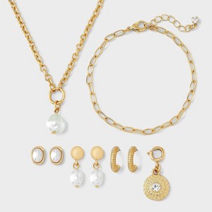 Pearl Jewelry Gift Set 7pc - A New Day™ Multi/Gold - 1 of 4