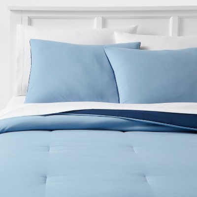 7pc King Solid Microfiber Reversible Comforter & Sheets Set Blue/Navy - Room Essentials™