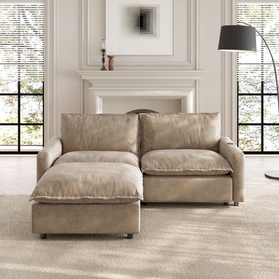 WJSHome 85" Modular Sectional Couches for Living Room with Ottoman, Loveseat Cloud Couch with Deep Seat, Linen Fabric