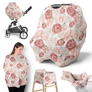 Sweet Jojo Designs Girl 5-in-1 Multi Use Baby Nursing Cover Peony Floral Garden Pink and Ivory - 1 of 4