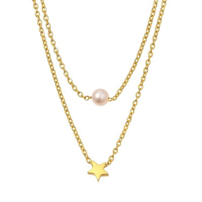 Gold Titanium Steel Star & Pearl Modern Women's Necklace