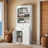 White Bathroom Storage Cabinet with Two Doors, Drawers, Adjustable Shelf & Three Open Shelves - Leovsnove - 2 of 4