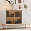 Fluted Sideboards Buffets Cabinet with Glass Doors, 3 Drawers, Marble Top Kitchen Sideboard Cabinet - 3 of 4