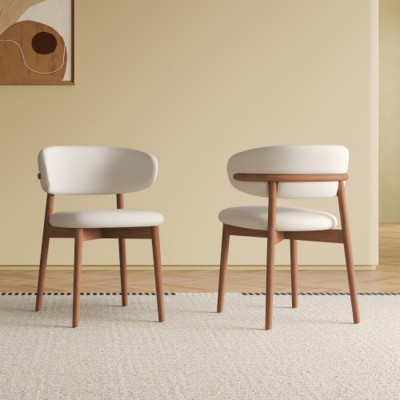 Modern Wood Dining Chair Set of 2, PU Upholstered Seats Chairs, Curved Back Chairs for Dining Room, Kitchen, or Living Room–The Pop Home