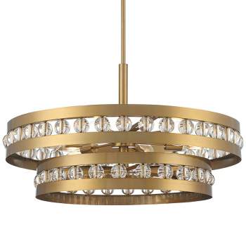 Stiffel Warm Gold Chandelier 32" Wide Modern 2-Tier Frame Clear Crystal Balls 6-Light Fixture for Dining Room House Foyer Kitchen