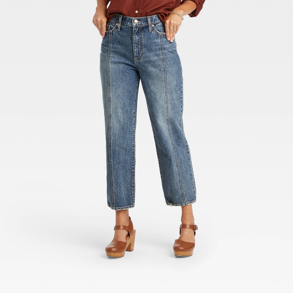 size 12 Women's High-Rise Vintage Straight Jeans - Universal Thread Medium Tint Denim 12, Medium Tint Blue