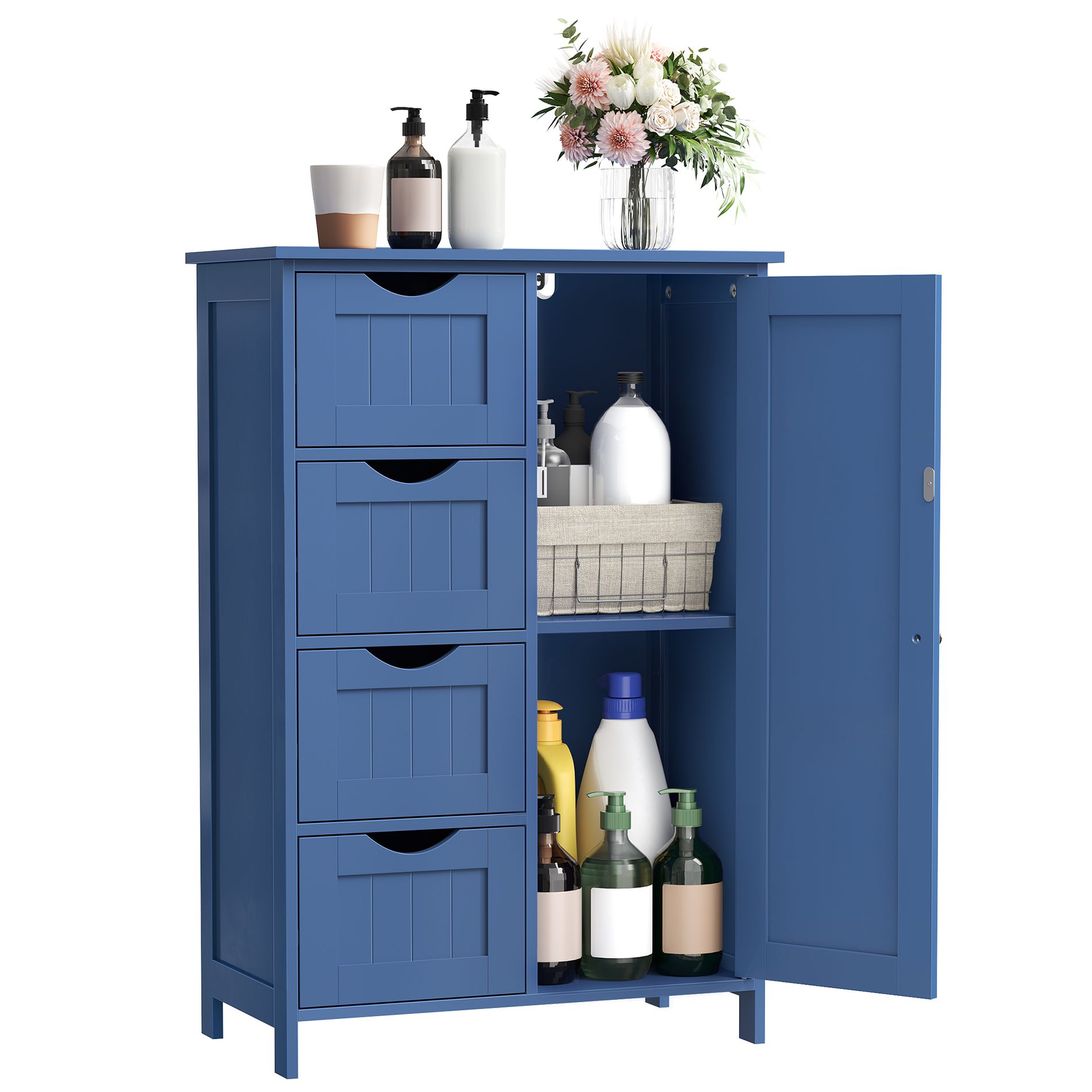 VASAGLE Storage Cabinet with Drawers, Freestanding Floor Cabinet with Door, 11.8 x 21.7 x 32.3 Inches, Adjustable Shelf, for Bathroom