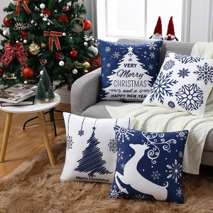 Coucheta Christmas Pillow Covers Set of 4  Buffalo Plaid Farmhouse Holiday Decor Cotton Linen Cushion Covers for Sofa, Multi-Color & Size - 1 of 4