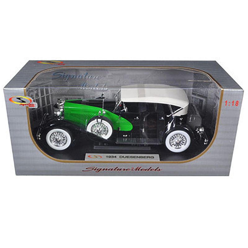 1934 Duesenberg Model J Black and Green with Cream Top 1/18 Diecast Model Car by Signature Models, 3 of 4