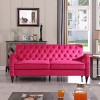 Modern Velvet Sofa Couch With Wooden Legs,Mid Century Craftsmanship Upholstered Sofa,Tufted 3-Seater Sofa With Comfy Back Cushions-Cuddlewood - 3 of 4