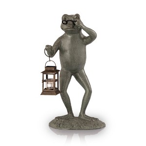 SPI Home Professor Frog Garden Lantern – 21.5" Aluminum & Glass Whimsical Outdoor Statue for Patio or Garden Path - 1 of 3