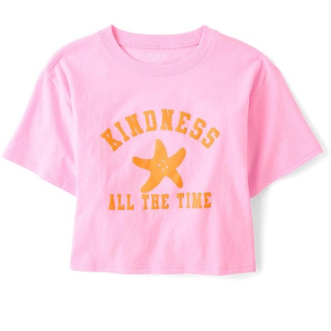 The Children's Place Girls Short Sleeve Kindness Relaxed Cropped Graphic Tee Pink M (7/8)