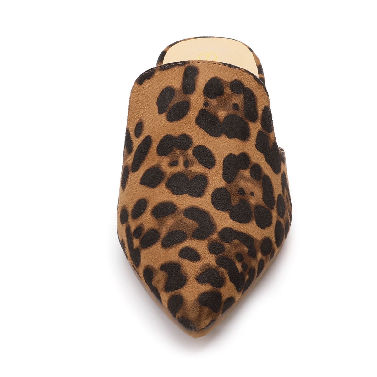 Женские сандалии Allegra K Women's Faux Suede Upper Pointed Closed Toe Slip-On Flat Slides Mules Leopard 7 — фото 3