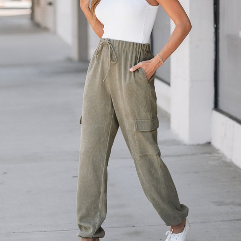 Women s Khaki Drawstring Side Pockets Cargo Joggers Cupshe xl