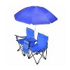GoTeam Double Folding Camping Chair Set with Shade Umbrella, Cooler, and Carrying Bag for Camping, Beach Lounging, Tailgating, and More, Blue - image 3 of 4