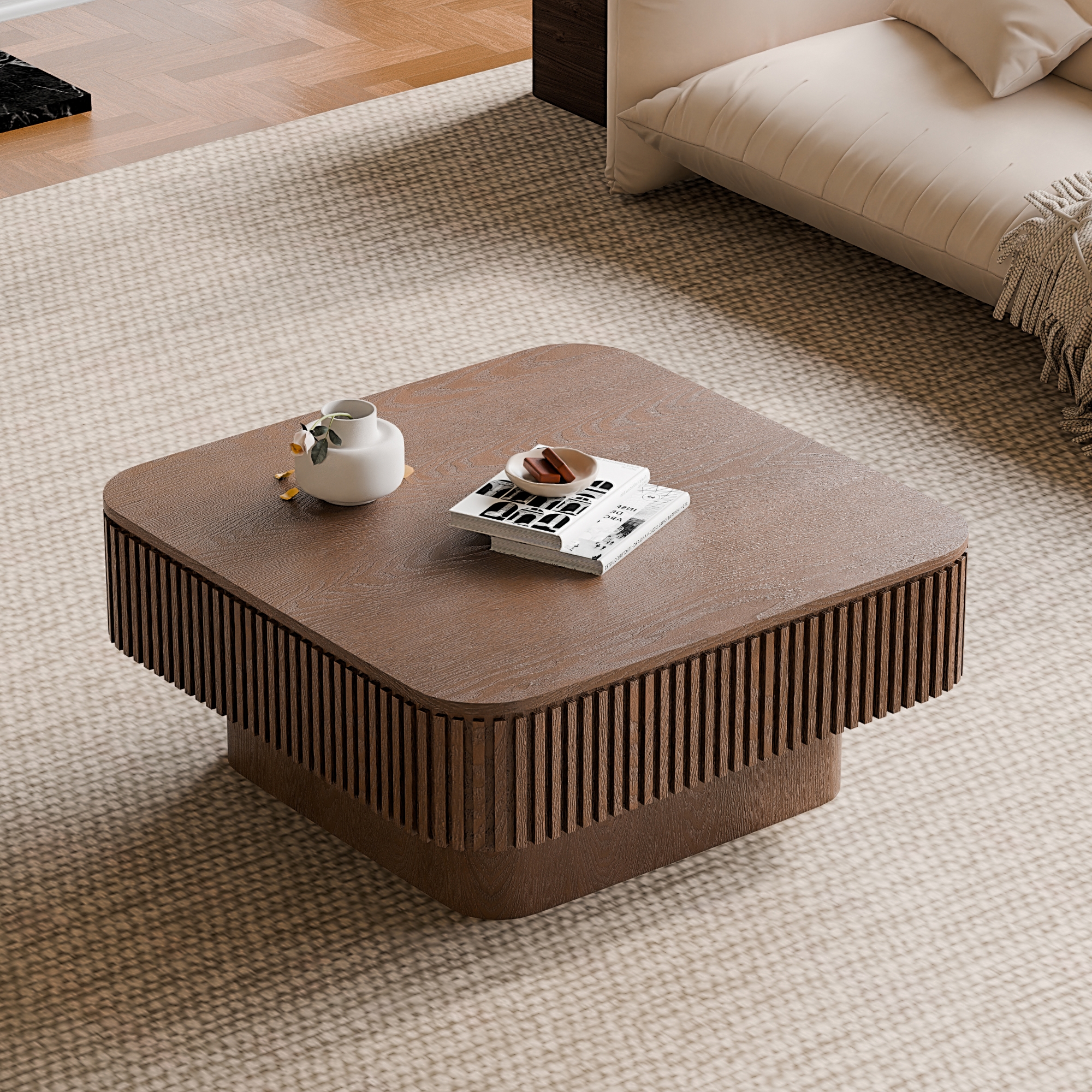 GDFStudio Skye Modern Wooden Square Coffee Table with Flip-top Lid, Walnut