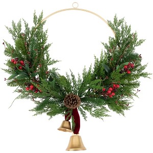 Northlight Real Touch™️ Cypress and Pine with Berries Artificial Christmas Wreath  - 28" - Unlit - 1 of 4