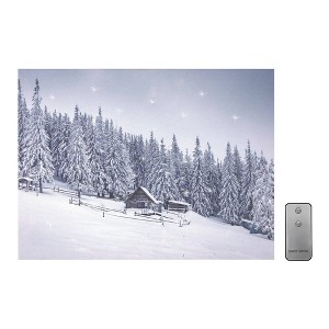 Lumabase Battery Operated Lighted Wall Art with Remote Control Snowy Cabin - 1 of 4