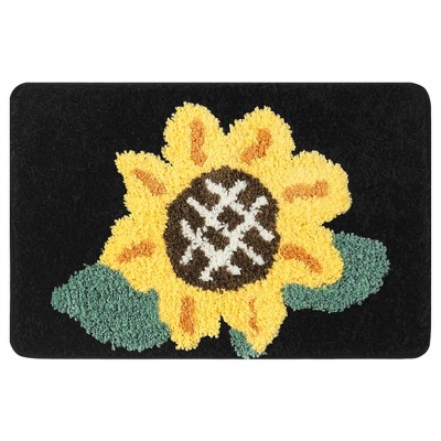 Unique Bargains Bathroom Soft Sunflower Pattern Non-Slip Absorbent Floor Mat