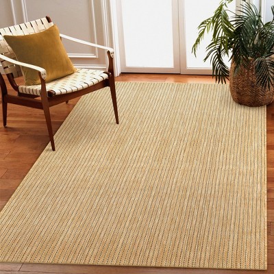 Green and Beige Flat Woven Synthetic Stripe Rug, 5' x 7'