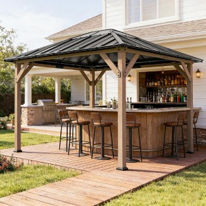 GDFStudio Oneida Wooden Hardtop Patio Gazebo with Galvanized Steel