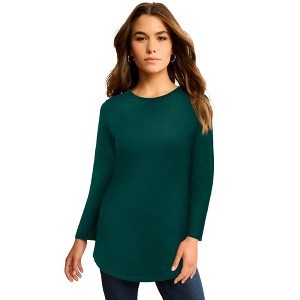 Roaman's Plus Size Cotton Ultimate Long Sleeve Crewneck Tee - 1 of 4