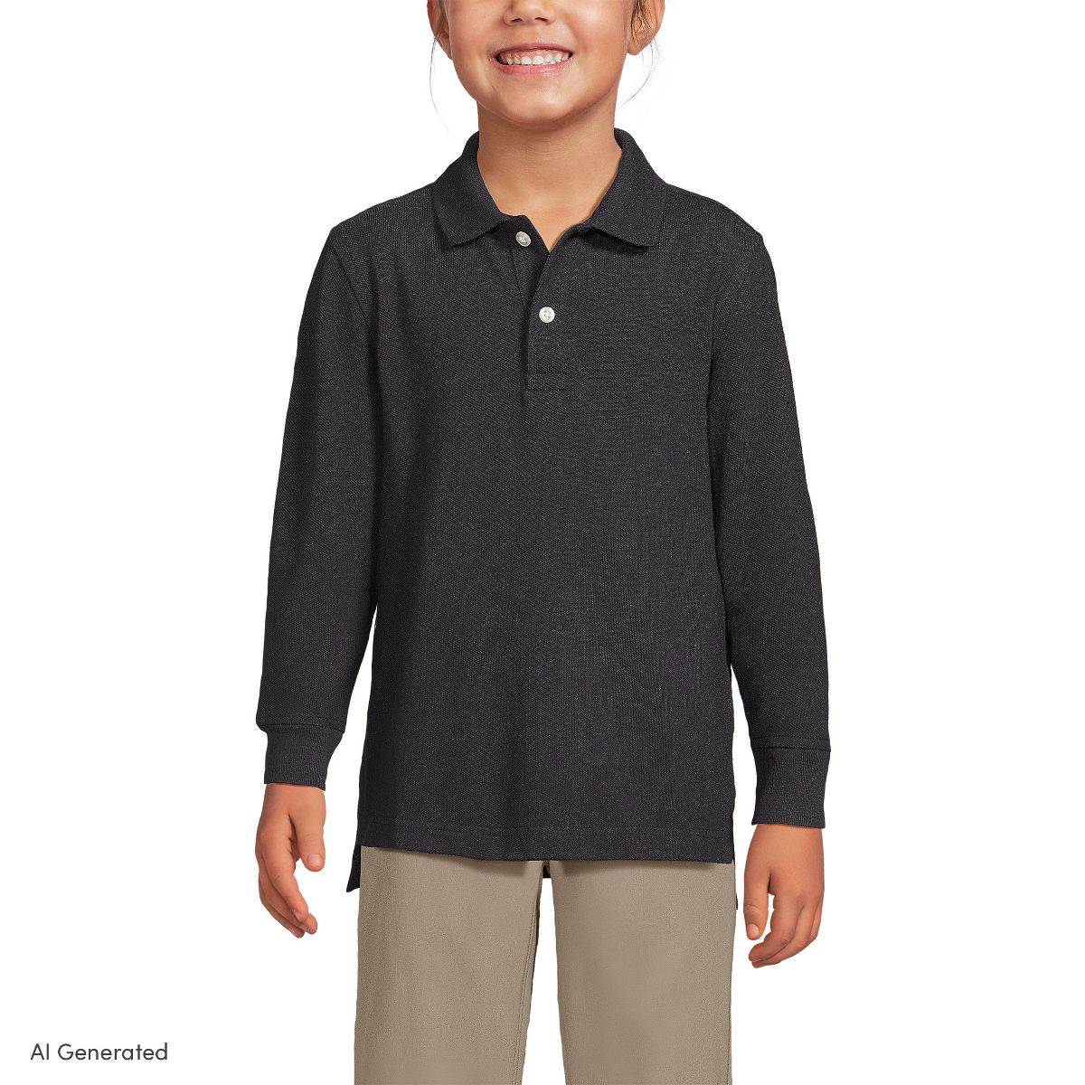 Lands' End School Uniform Kids Long Sleeve Mesh Polo Shirt