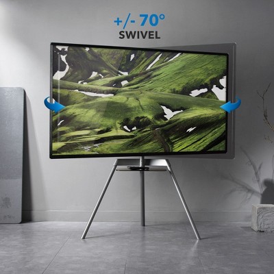 Modern Aluminum and Glass Tripod TV Stand with Shelf