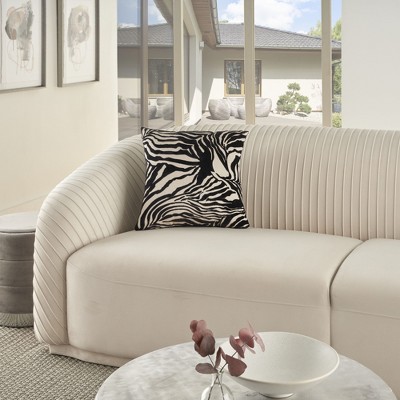 Sofia Black and White Zebra Velvet 18" Square Throw Pillow
