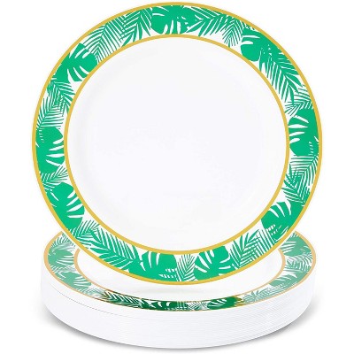 Sparkle and Bash 24 Pcs Disposable Plastic Dinner Plates, Hawaiian Luau Summer Tropical Party 9 in.