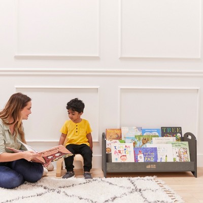 Grey Wash Birch 3-Shelf Kids Book Display with Handles