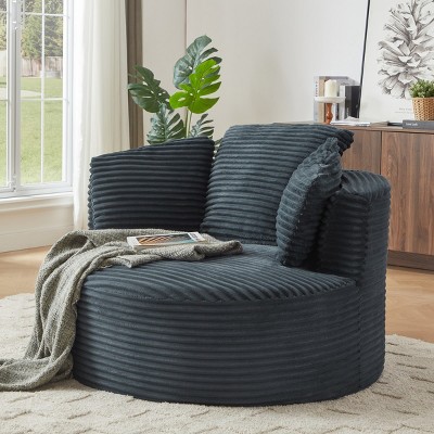 Modern Large Corduroy Bean Bag Chair for Adults, Round Armchair with Cushioned Backrest, Soft Lounge Seating for Living Room, Apartment – Koiai