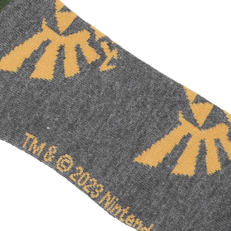 Legend of Zelda Triforce Icon on Olive and Gray Men's Casual Crew Socks, 3 of 5