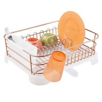 happimess Simple 20.5 in. Stainless Steel/White with Swivel Spout Tray and Wine Glass Holder, Dish Rack