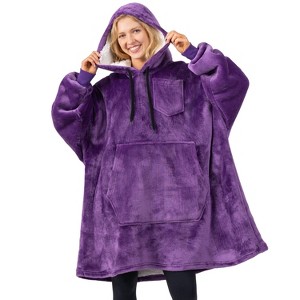 PAVILIA Faux Shearling Wearable Blanket Hoodie, Cozy Oversized Hooded Sweatshirt Adults, Warm Fleece Big Pocket - 1 of 4