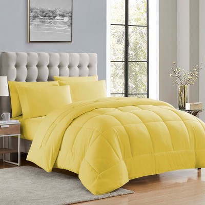 Sweet Home Collection Bed-in-A-Bag Solid Color Comforter & Sheet Set Soft All Season Bedding, Queen, Yellow