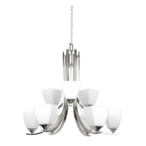 Sunset Lighting Starling 9-Light 2-Tier Chandelier 60W Frosted Opal Glass, Dimmable Bright Satin Nickel Finish - 1 of 4