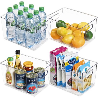 LunaLulinlk 4 Pack Clear Plastic Storage Bins with Handles, Pantry Organizer Bins, for Refrigerator, Freezer, Cabinet, Kitchen, Countertops, Large