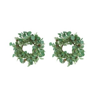 Gulches 14 in Green Shatterproof Eucalyptus Candle Ring Farmhouse Christmas Table Centerpiece 2-Pack - 1 of 4