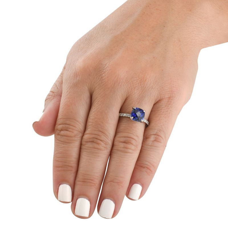 Pompeii3 VS 2 1/3Ct TW Cushion Blue Sapphire & Diamond Ring in 14k White Gold, 4 of 6